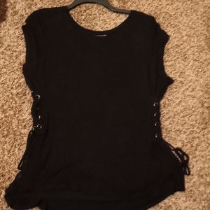 Goth shirt with metal grommets ties on sides XL